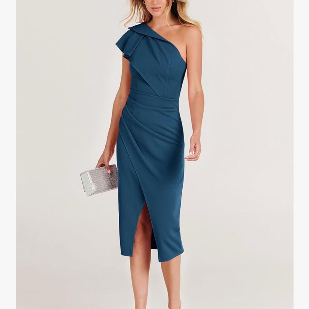 Chic One-Shoulder Teal Dress